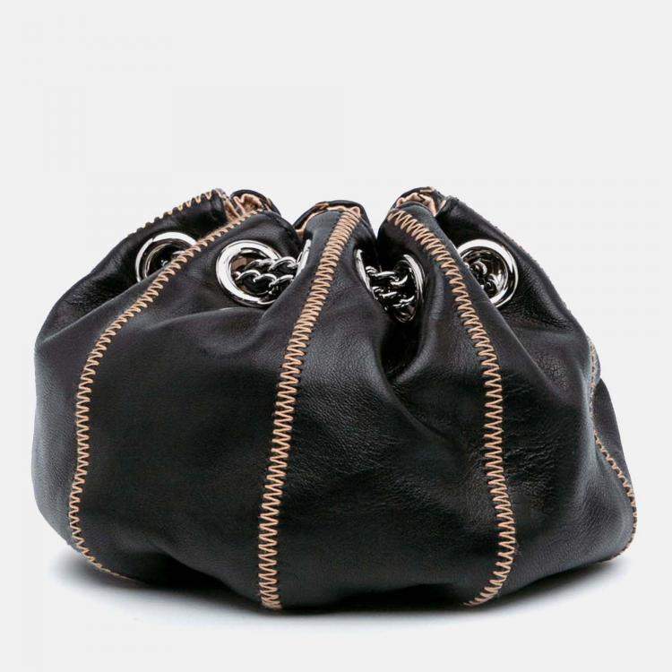 Pre Owned Chanel Sac Cordon Mini Black Lambskin Satin Reversible Shoulder Bag