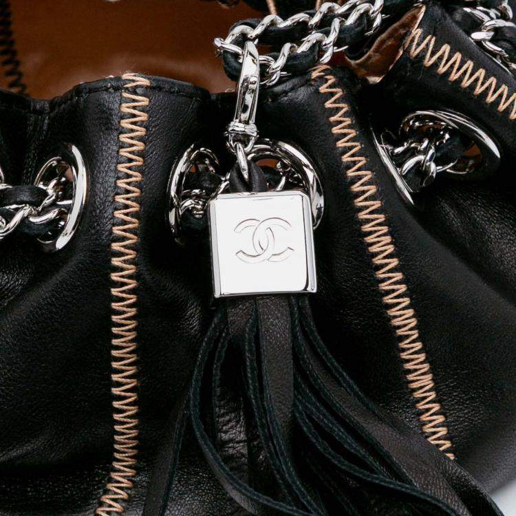 Pre Owned Chanel Sac Cordon Mini Black Lambskin Satin Reversible Shoulder Bag