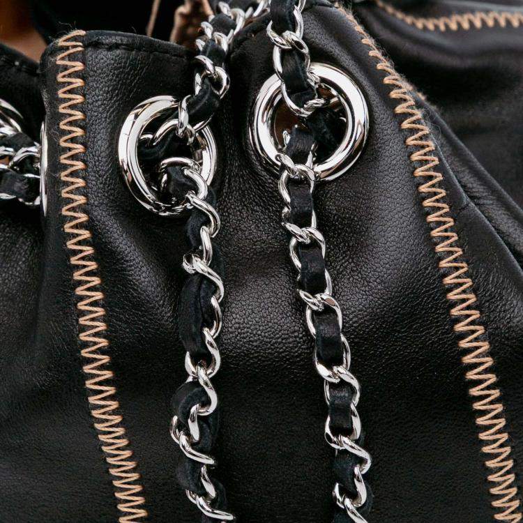 Pre Owned Chanel Sac Cordon Mini Black Lambskin Satin Reversible Shoulder Bag