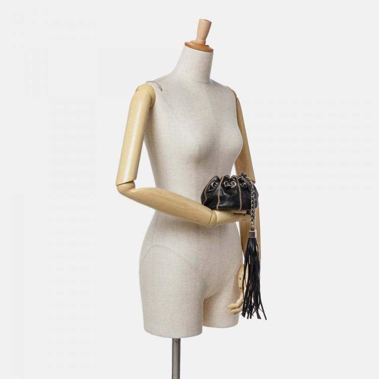 Pre Owned Chanel Sac Cordon Mini Black Lambskin Satin Reversible Shoulder Bag