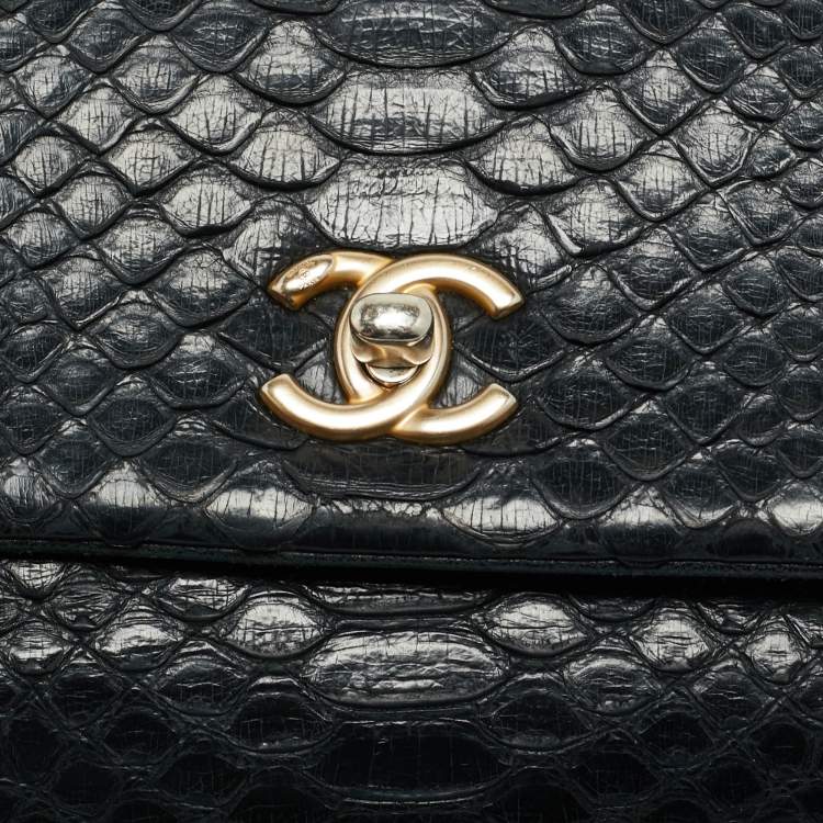 Pre Owned Chanel Black Python Mini Coco Top Handle Bag