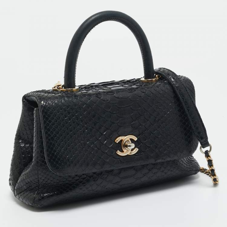 Pre Owned Chanel Black Python Mini Coco Top Handle Bag