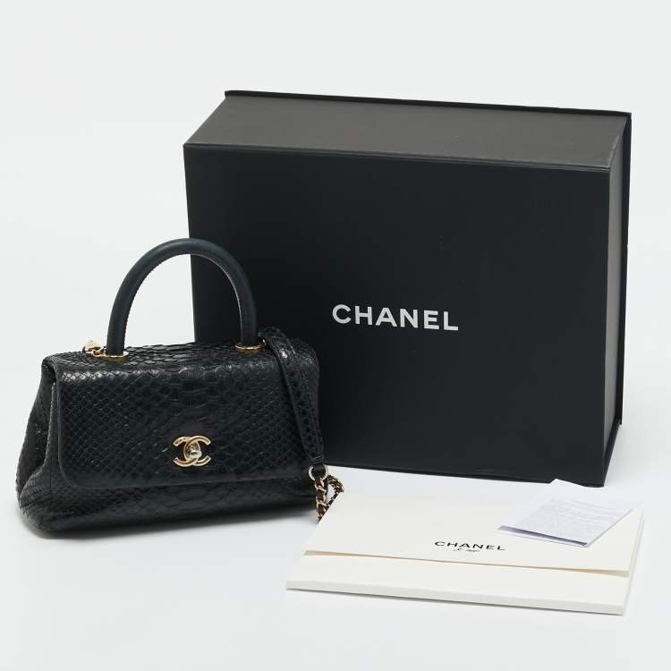 Pre Owned Chanel Black Python Mini Coco Top Handle Bag