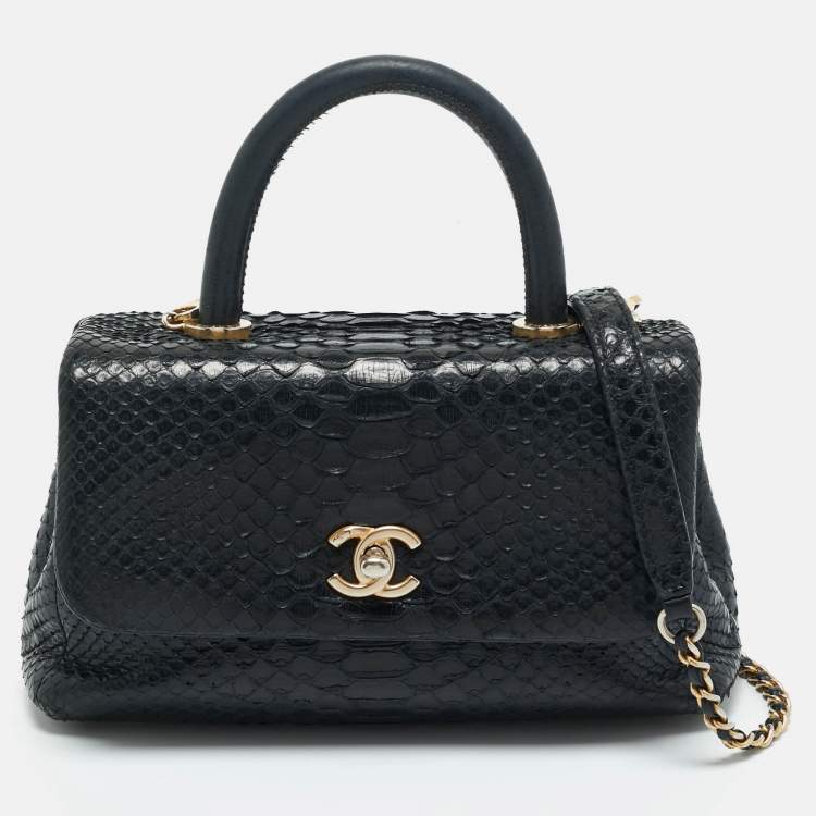 Pre Owned Chanel Black Python Mini Coco Top Handle Bag