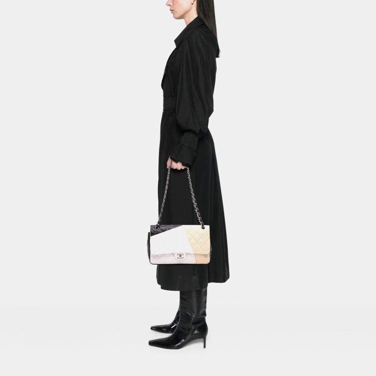 مملوكة مسبقًا Chanel Jumbo Classic Tricolor Lambskin Colorblock Double Flap