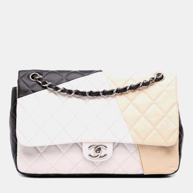 مملوكة مسبقًا Chanel Jumbo Classic Tricolor Lambskin Colorblock Double Flap