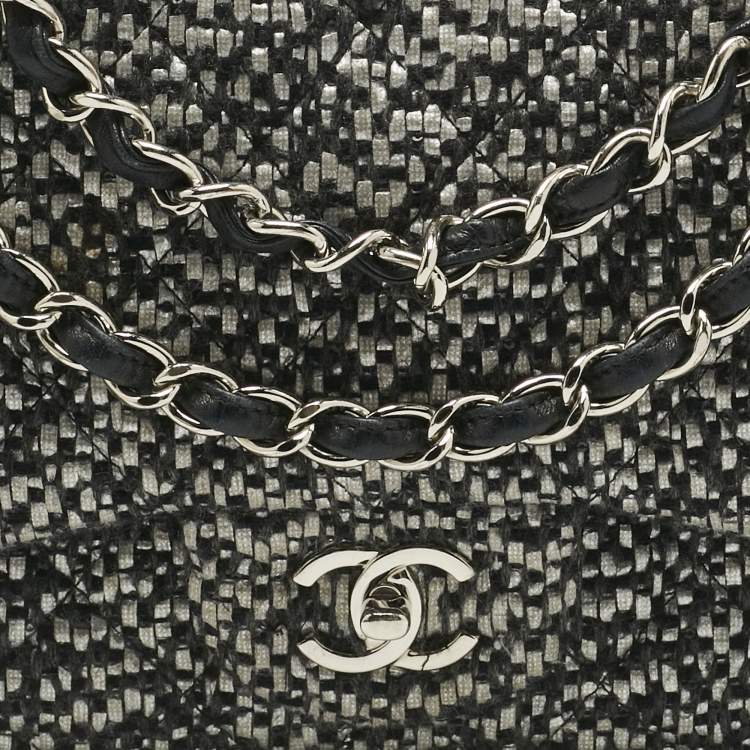 Pre Owned Chanel Black/Grey Quilted Tweed Jumbo Classic Double Flap Bag