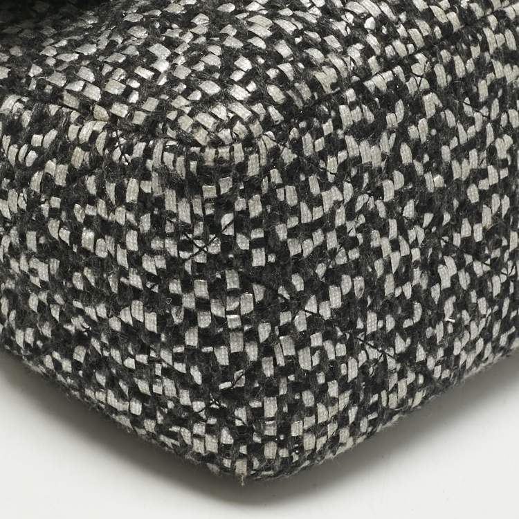 Pre Owned Chanel Black/Grey Quilted Tweed Jumbo Classic Double Flap Bag