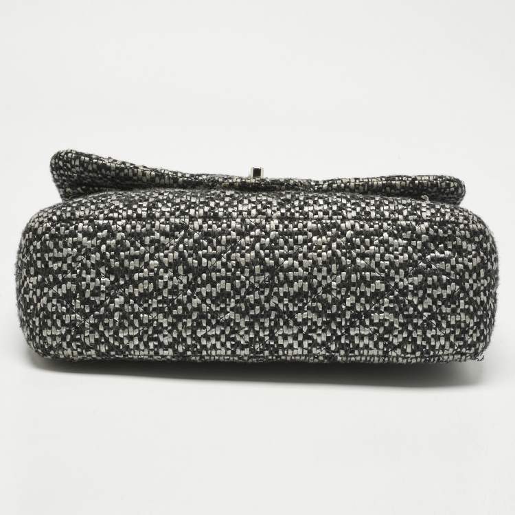 Pre Owned Chanel Black/Grey Quilted Tweed Jumbo Classic Double Flap Bag