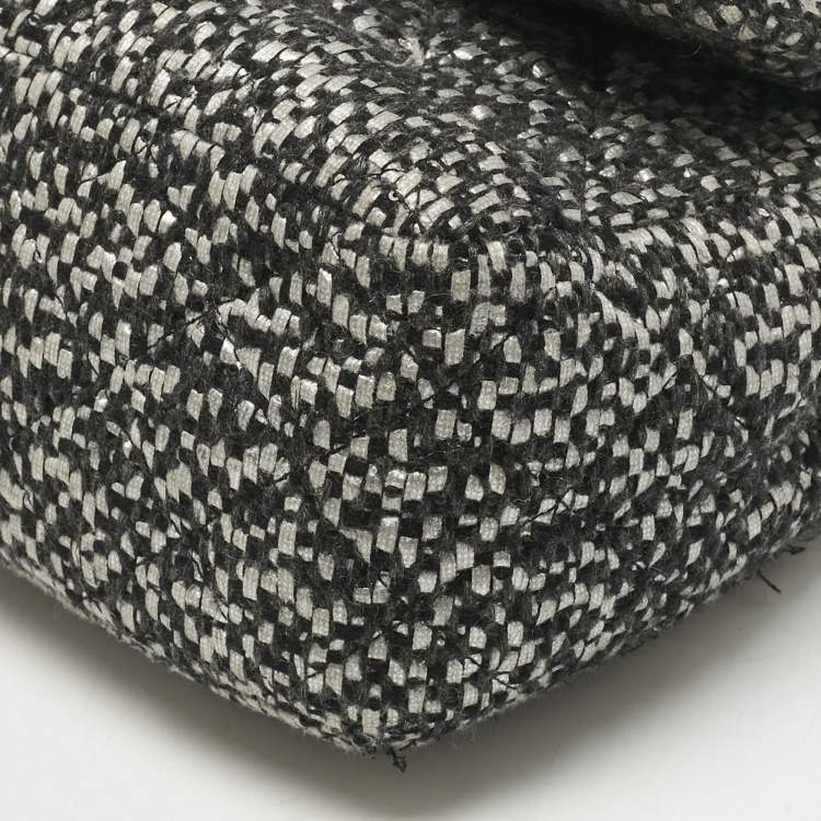 Pre Owned Chanel Black/Grey Quilted Tweed Jumbo Classic Double Flap Bag