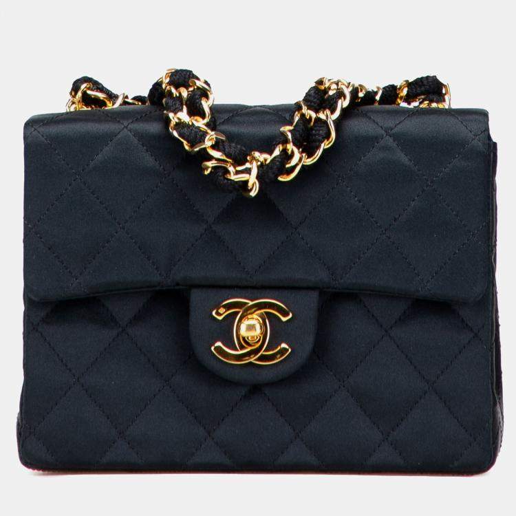 Pre Owned Chanel Black Mini Square Quilted Satin Single Flap Bag