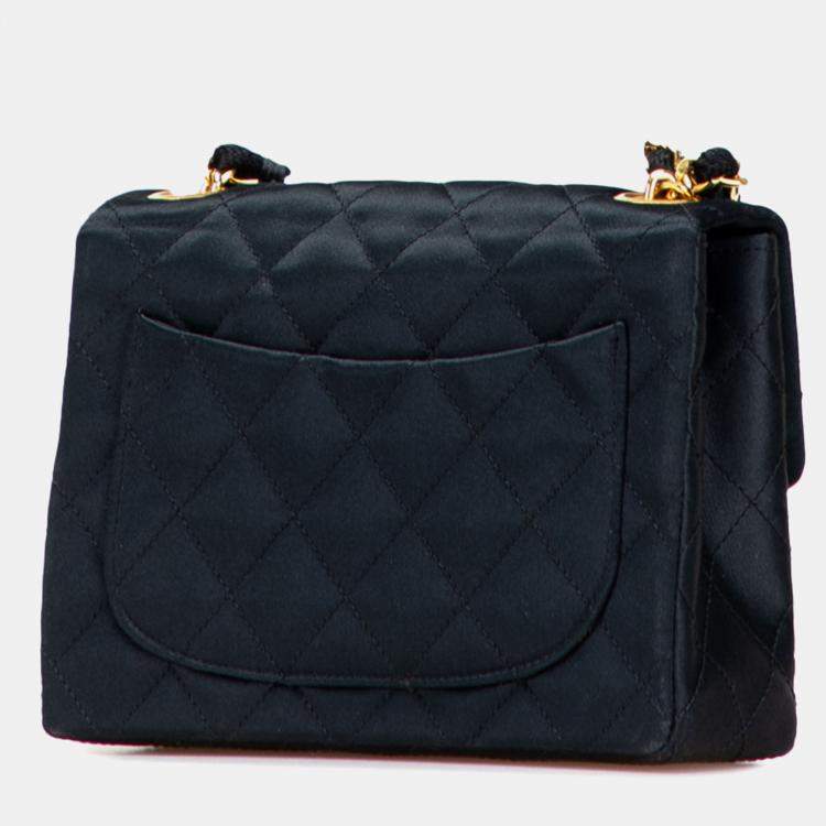 Pre Owned Chanel Black Mini Square Quilted Satin Single Flap Bag