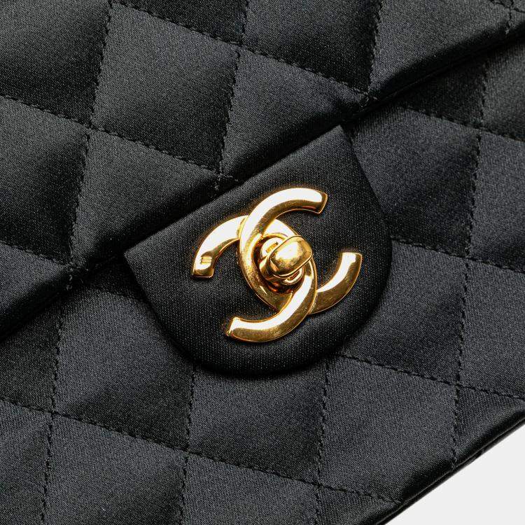 Pre Owned Chanel Black Mini Square Quilted Satin Single Flap Bag