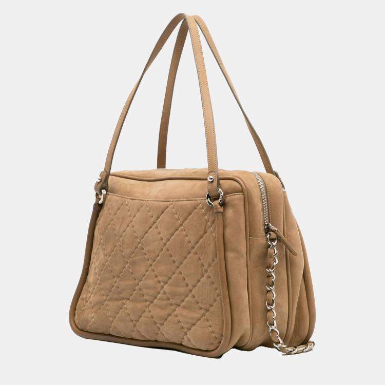Pre Owned Chanel Brown Quilted Iridescent Calfskin Relax CC Satchel