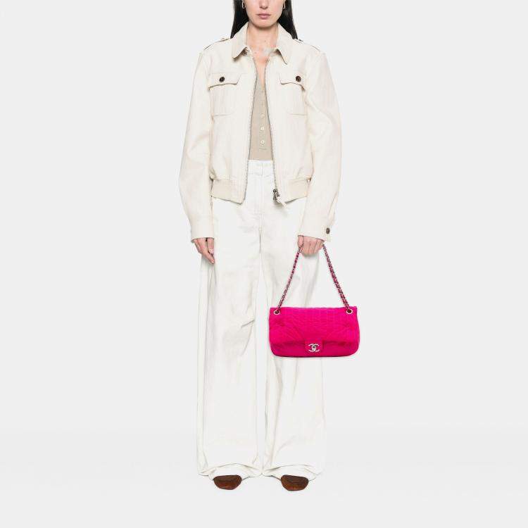 Pre Owned Chanel Pink Jumbo Quilted Nylon Soft Shell Flap
