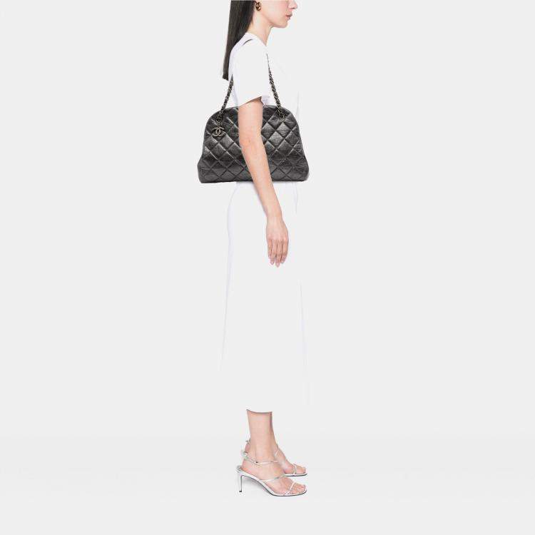 Pre Owned Chanel Grey Large Aged Calfskin Just Mademoiselle Bowling Bag
