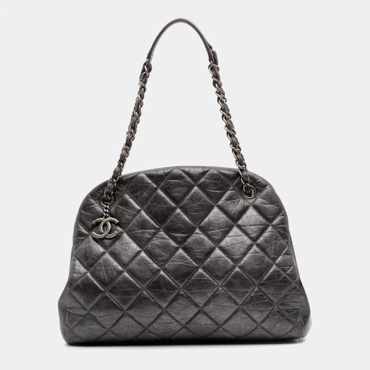 Pre Owned Chanel Grey Large Aged Calfskin Just Mademoiselle Bowling Bag