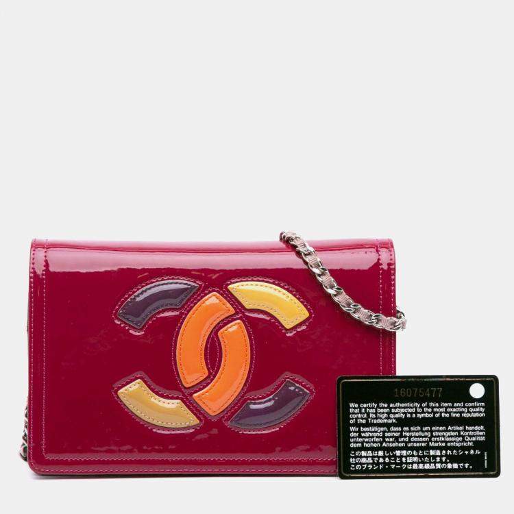 Pre Owned Chanel Pink Patent CC Lipstick Wallet On Chain