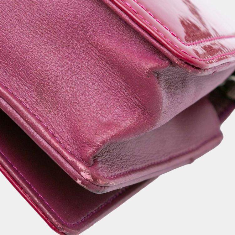 Pre Owned Chanel Pink Patent CC Lipstick Wallet On Chain