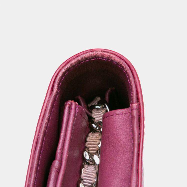 Pre Owned Chanel Pink Patent CC Lipstick Wallet On Chain