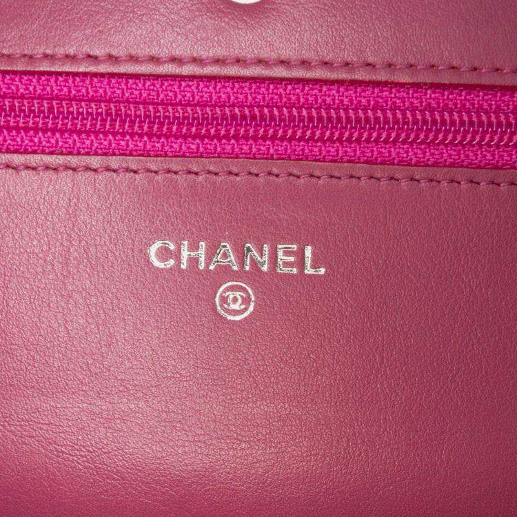 Pre Owned Chanel Pink Patent CC Lipstick Wallet On Chain