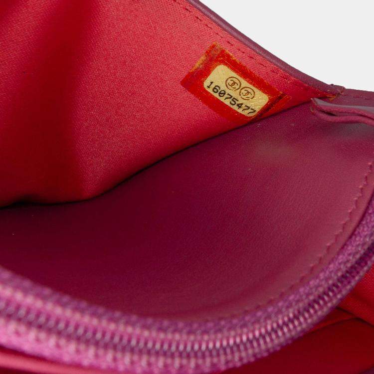 Pre Owned Chanel Pink Patent CC Lipstick Wallet On Chain