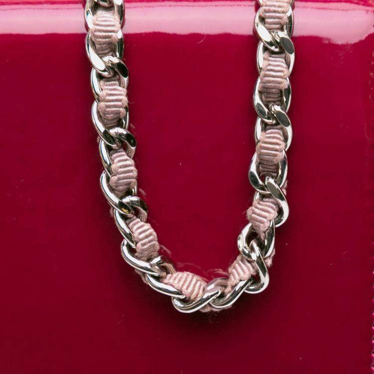 Pre Owned Chanel Pink Patent CC Lipstick Wallet On Chain