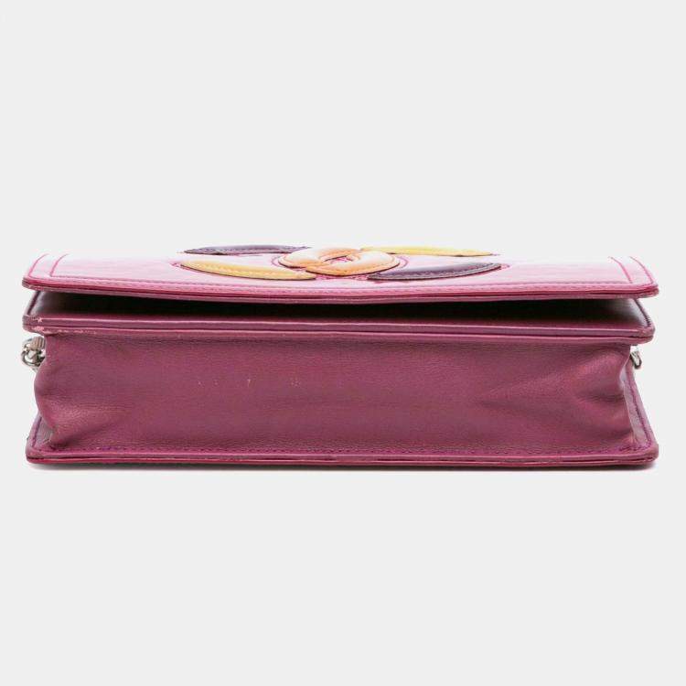 Pre Owned Chanel Pink Patent CC Lipstick Wallet On Chain