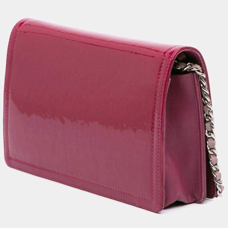 Pre Owned Chanel Pink Patent CC Lipstick Wallet On Chain