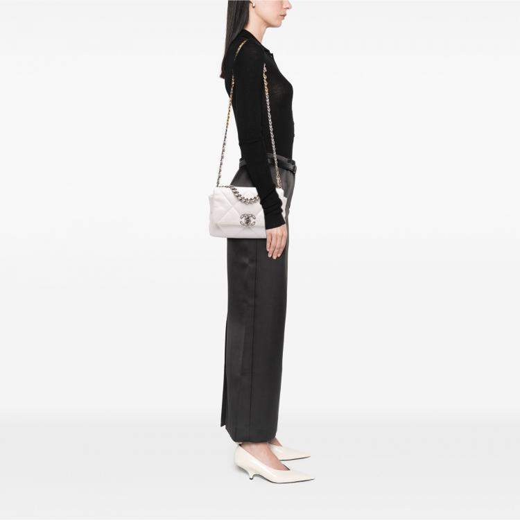 Pre Owned Chanel White Medium Lambskin 19 Flap