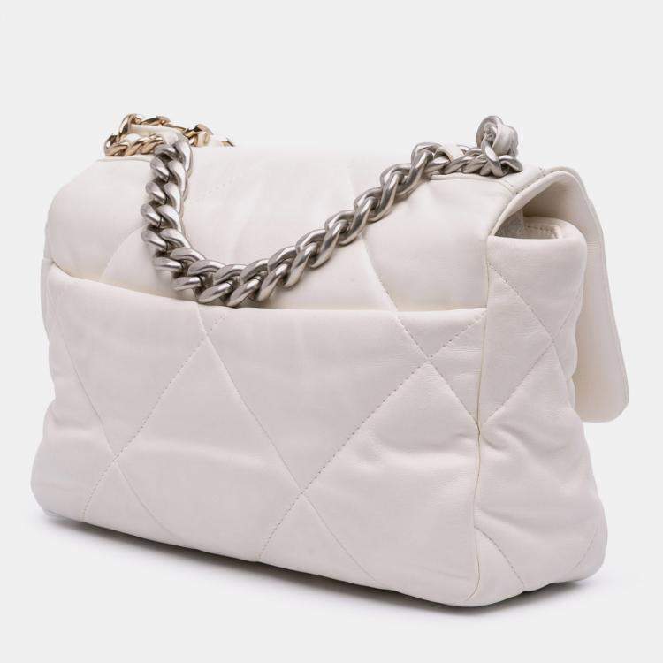 Pre Owned Chanel White Medium Lambskin 19 Flap