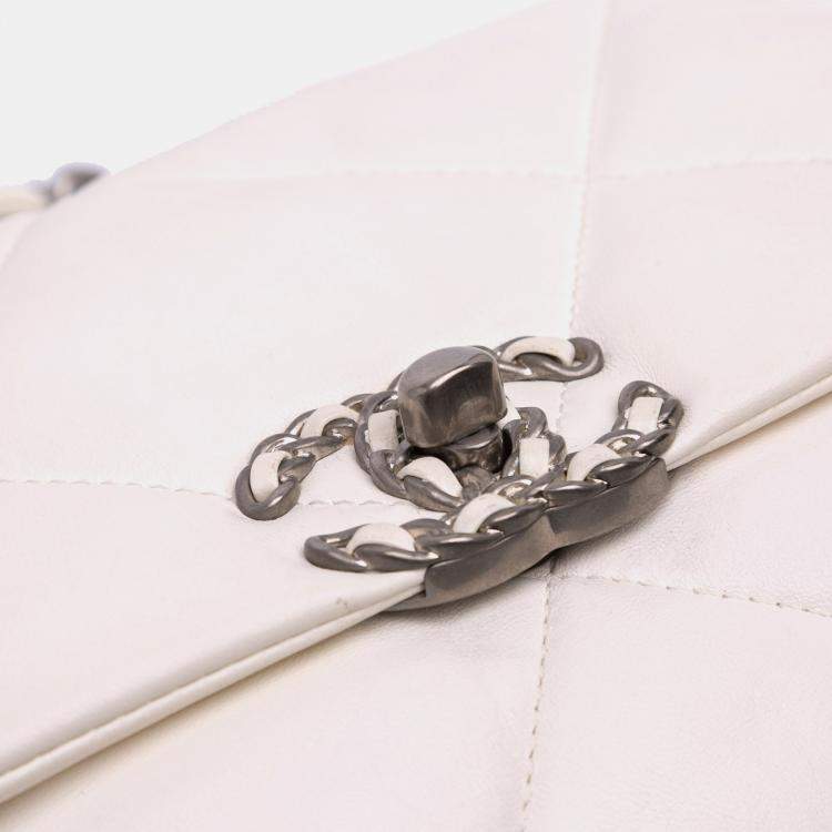 Pre Owned Chanel White Medium Lambskin 19 Flap