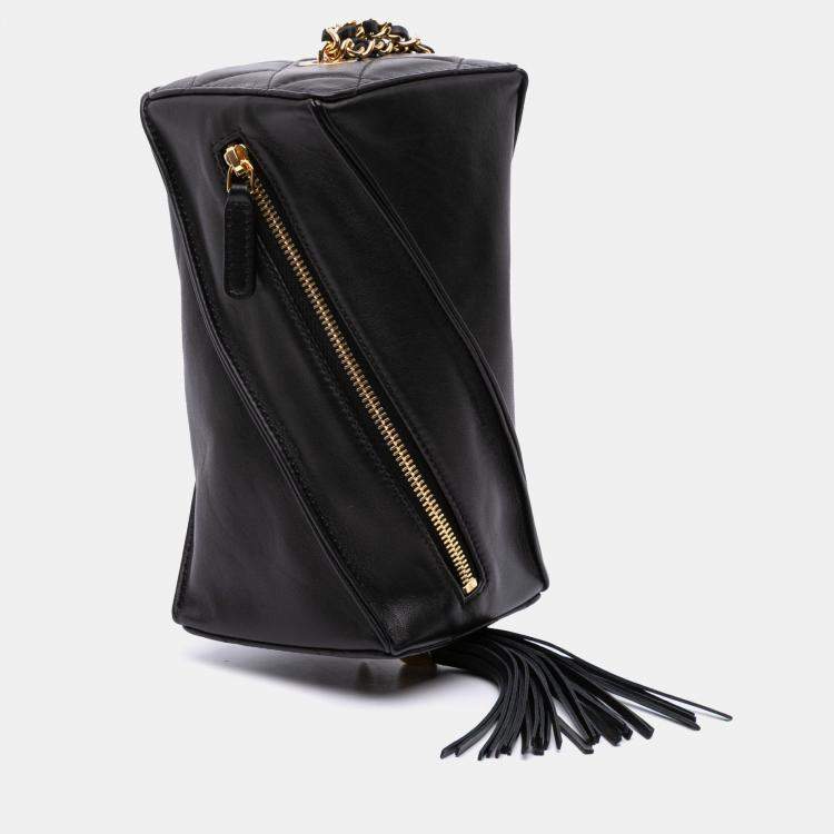 Pre Owned Chanel Black CC Lambskin Tassel Clutch with Chain