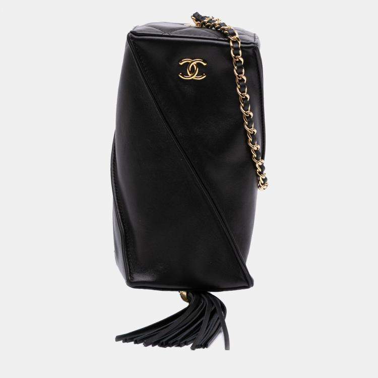 Pre Owned Chanel Black CC Lambskin Tassel Clutch with Chain