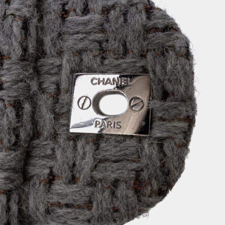 Pre Owned Chanel Black/Grey Quilted Wool and Calfskin Single Flap Bag