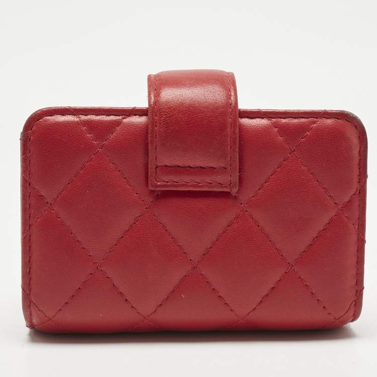 Pre Owned Chanel Pink Quilted Leather Gusset Card Holder