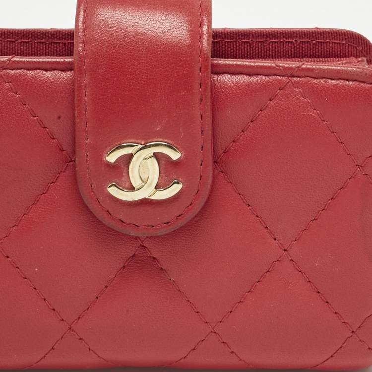 Pre Owned Chanel Pink Quilted Leather Gusset Card Holder