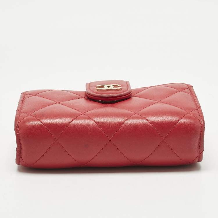 Pre Owned Chanel Pink Quilted Leather Gusset Card Holder