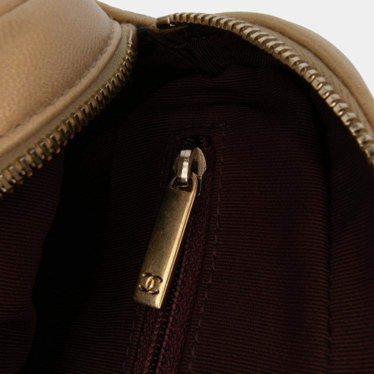 Pre Owned Chanel Gold Mini Quilted Chevron Lambskin Camera Case Flap Bag