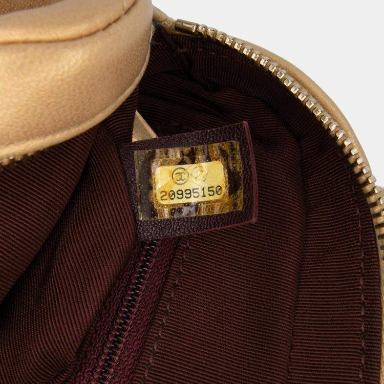 Pre Owned Chanel Gold Mini Quilted Chevron Lambskin Camera Case Flap Bag