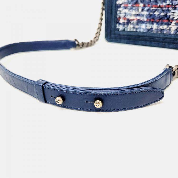 Pre Owned Chanel Multicolor Tweed Denim New Medium Boy Bag