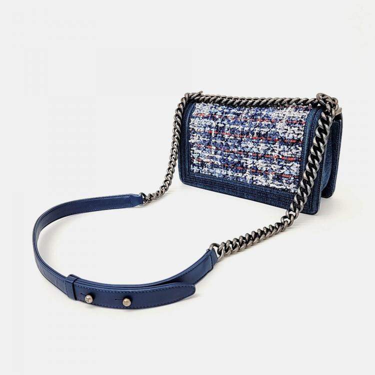 Pre Owned Chanel Multicolor Tweed Denim New Medium Boy Bag