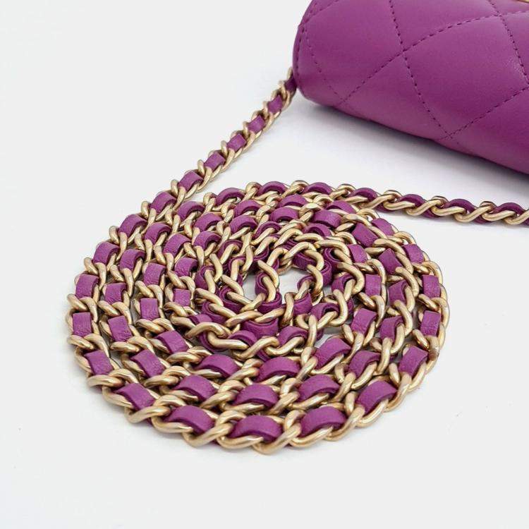 Pre Owned Chanel Purple Leather Chain Mini Crossbody Bag