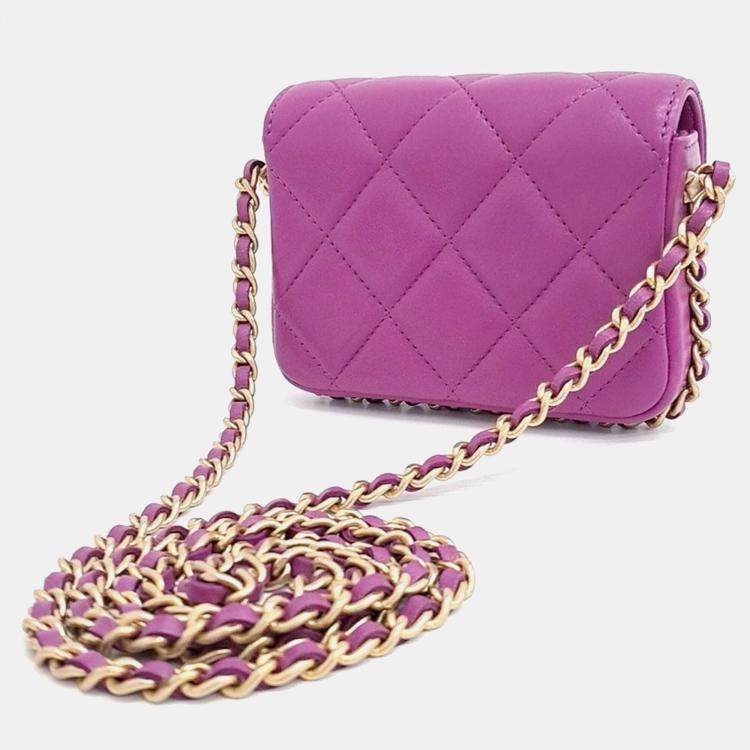 Pre Owned Chanel Purple Leather Chain Mini Crossbody Bag