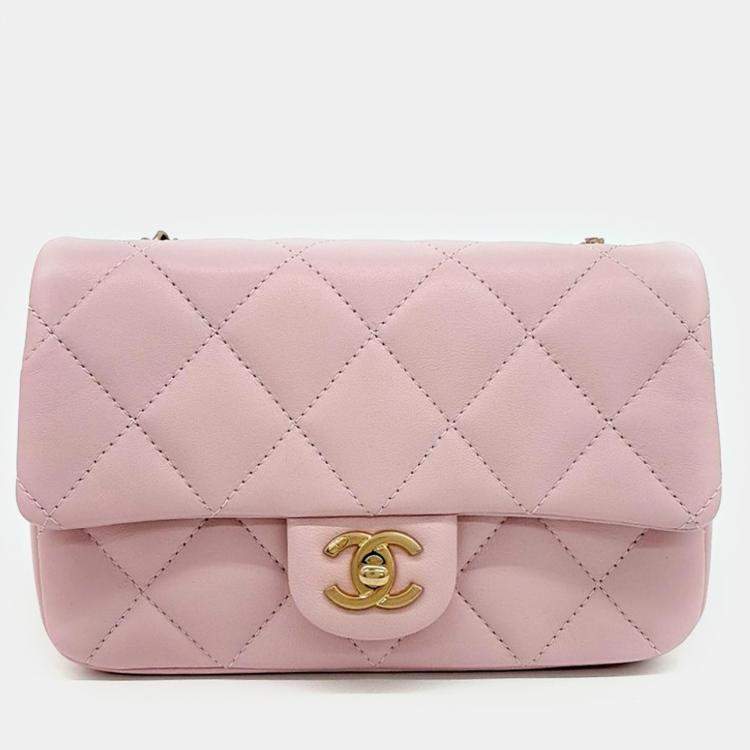 Pre Owned Chanel Pink Leather Lambskin Heart Chain New Mini bag