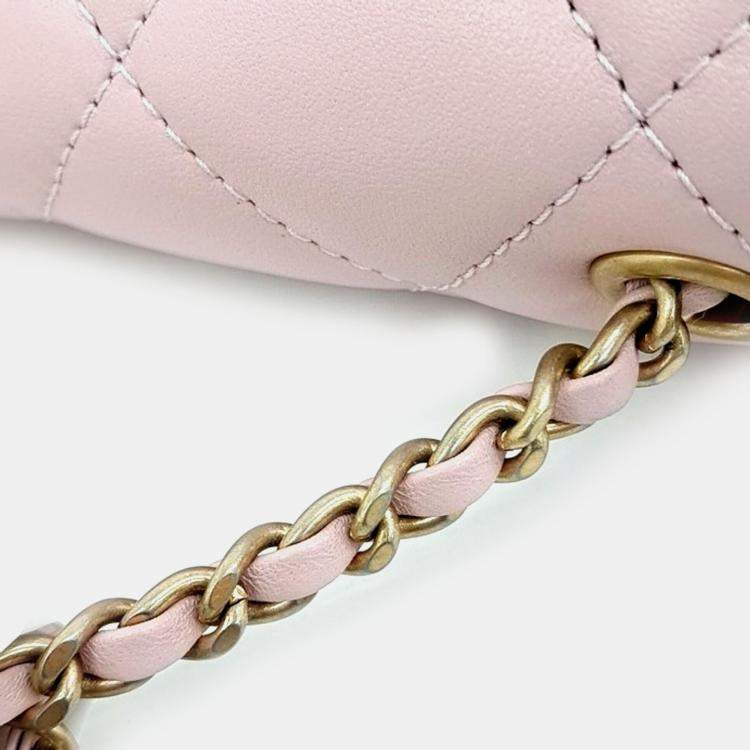 Pre Owned Chanel Pink Leather Lambskin Heart Chain New Mini bag