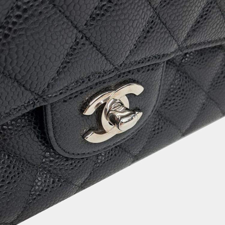 Pre Owned Chanel Black Leather Caviar Classic Medium bag