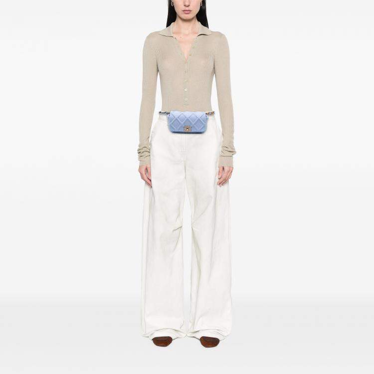 Pre Owned Chanel Blue Jersey 19 Flap Belt Bag