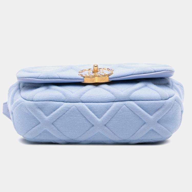 Pre Owned Chanel Blue Jersey 19 Flap Belt Bag