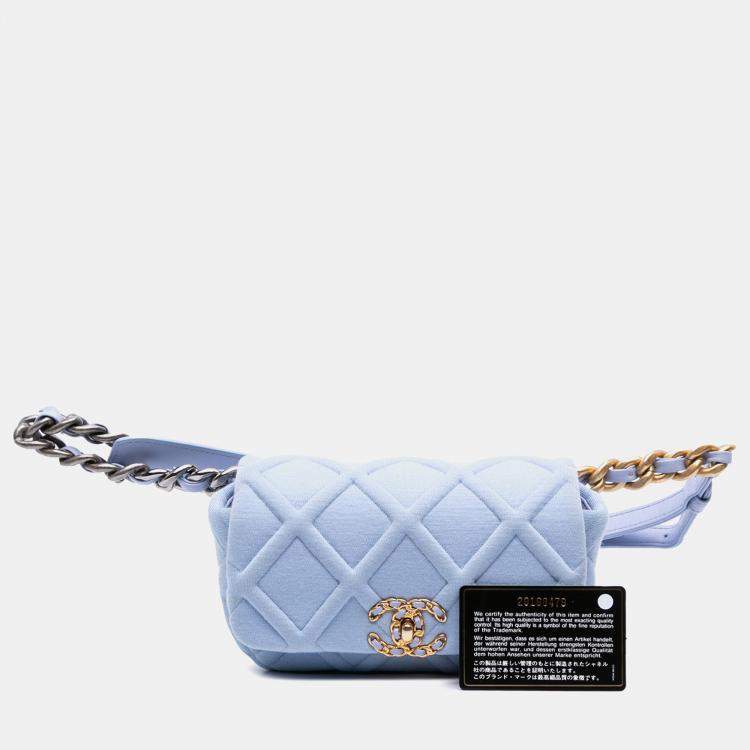 Pre Owned Chanel Blue Jersey 19 Flap Belt Bag